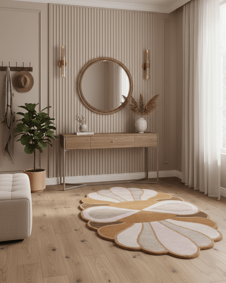 Modern Petal Camel Hand Tufted 5x8 Wool Area Rug - The Rug Decor
