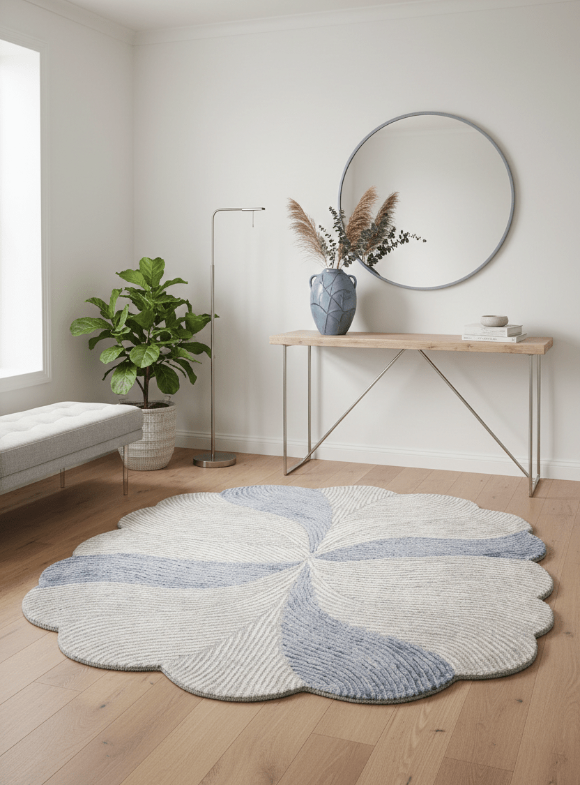 Modern Petal Ivory Hand Tufted 5x5 Wool Area Rug - The Rug Decor