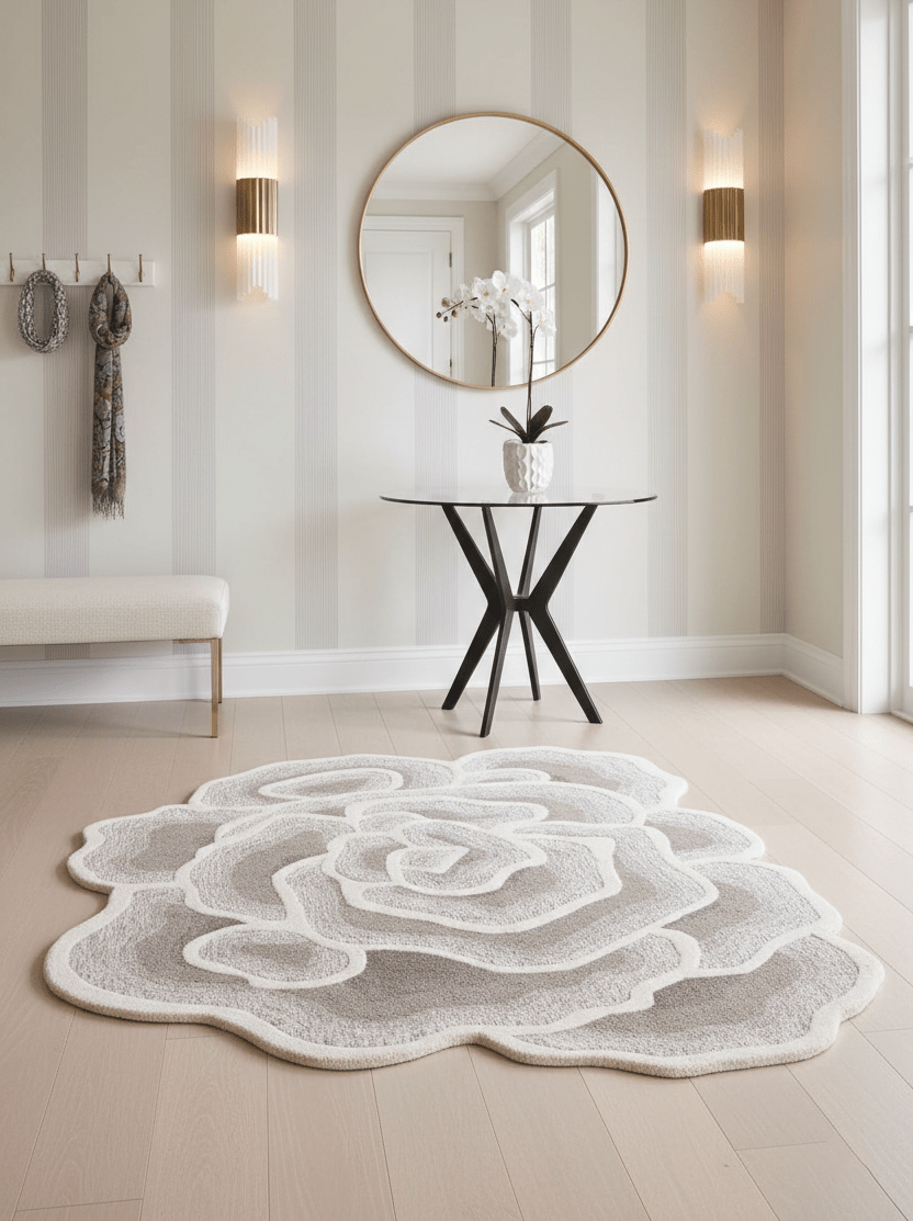 Modern Petal Layers Ivory Hand Tufted 6x8 Wool Area Rug - The Rug Decor