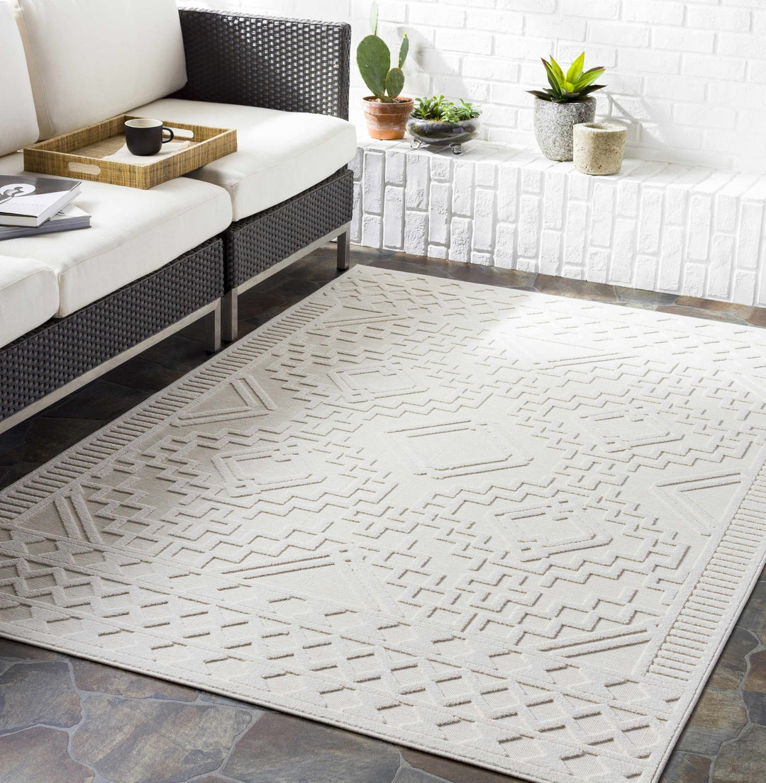 Modern Plumtree Off - White Machine Woven Outdoor Rug - The Rug Decor