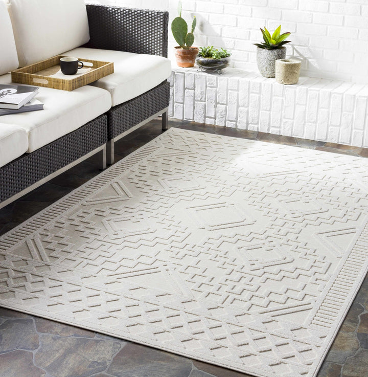 Modern Plumtree Off - White Machine Woven Outdoor Rug - The Rug Decor