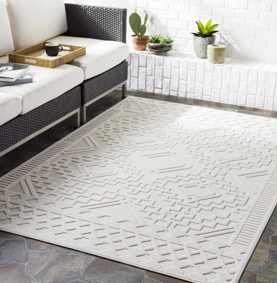 Modern Plumtree Off - White Machine Woven Outdoor Rug - The Rug Decor