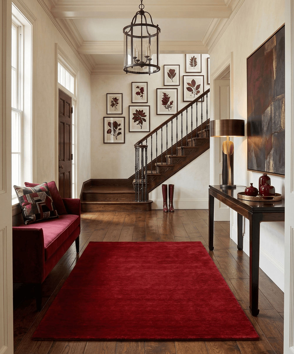 Modern Red Solid Design Hand Loomed Wool Area Rug - The Rug Decor