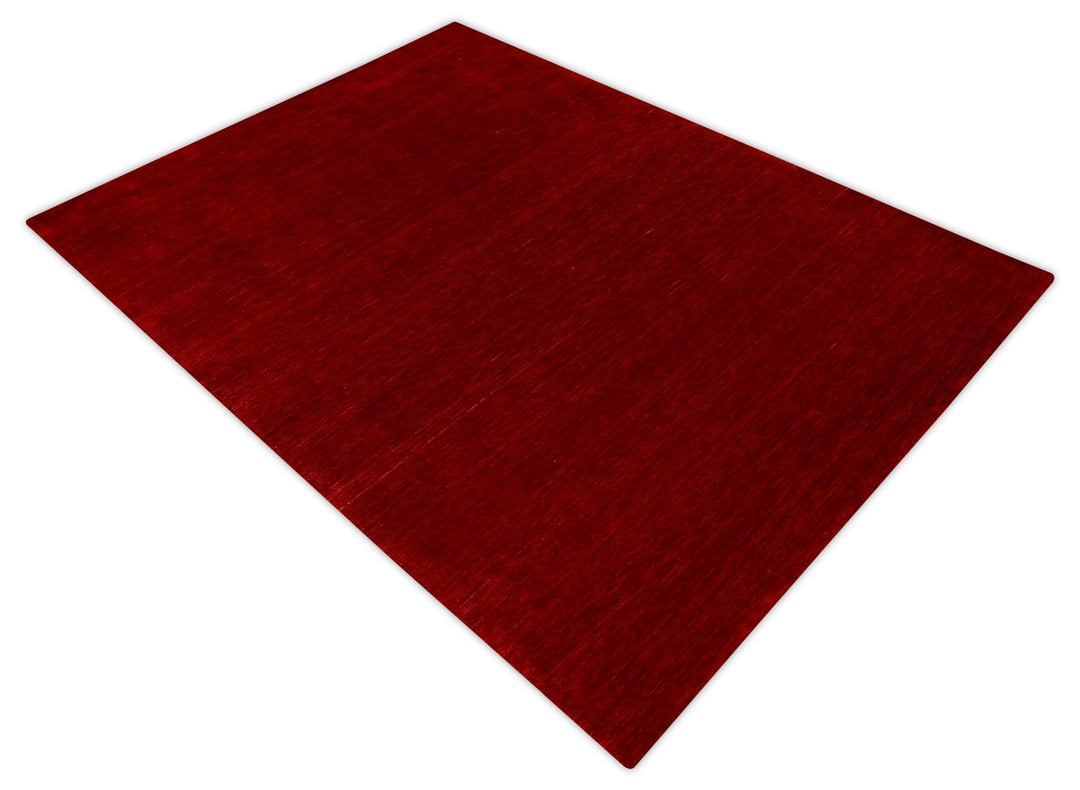 Modern Red Solid Design Hand Loomed Wool Area Rug - The Rug Decor