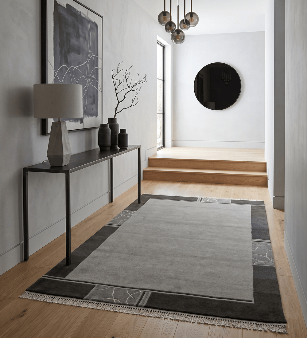 Modern Scandinavian 6x8 Silver and Charcoal Wool Hand Woven Area Rug - The Rug Decor
