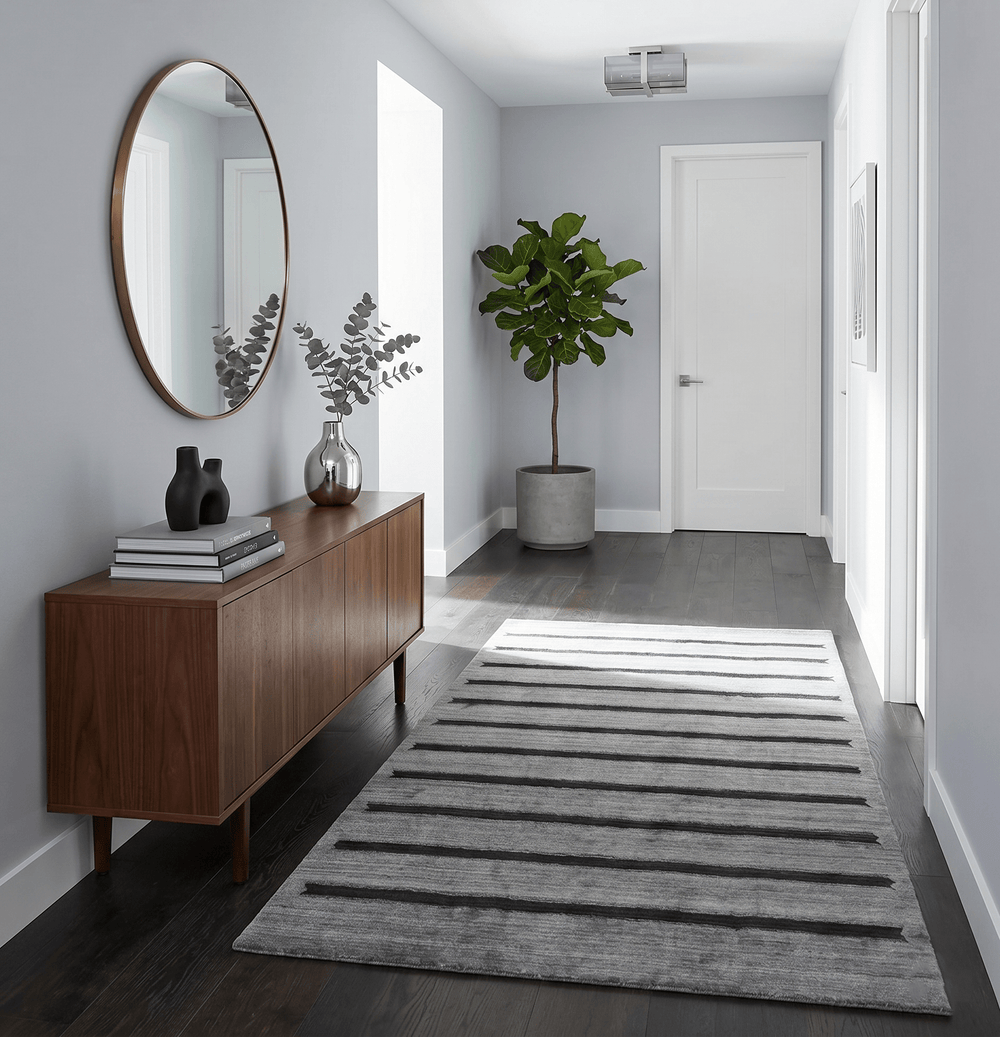 Modern Scandinavian Stripes Style 5x7 Silver and Gray Wool Hand Woven Area Rug - The Rug Decor