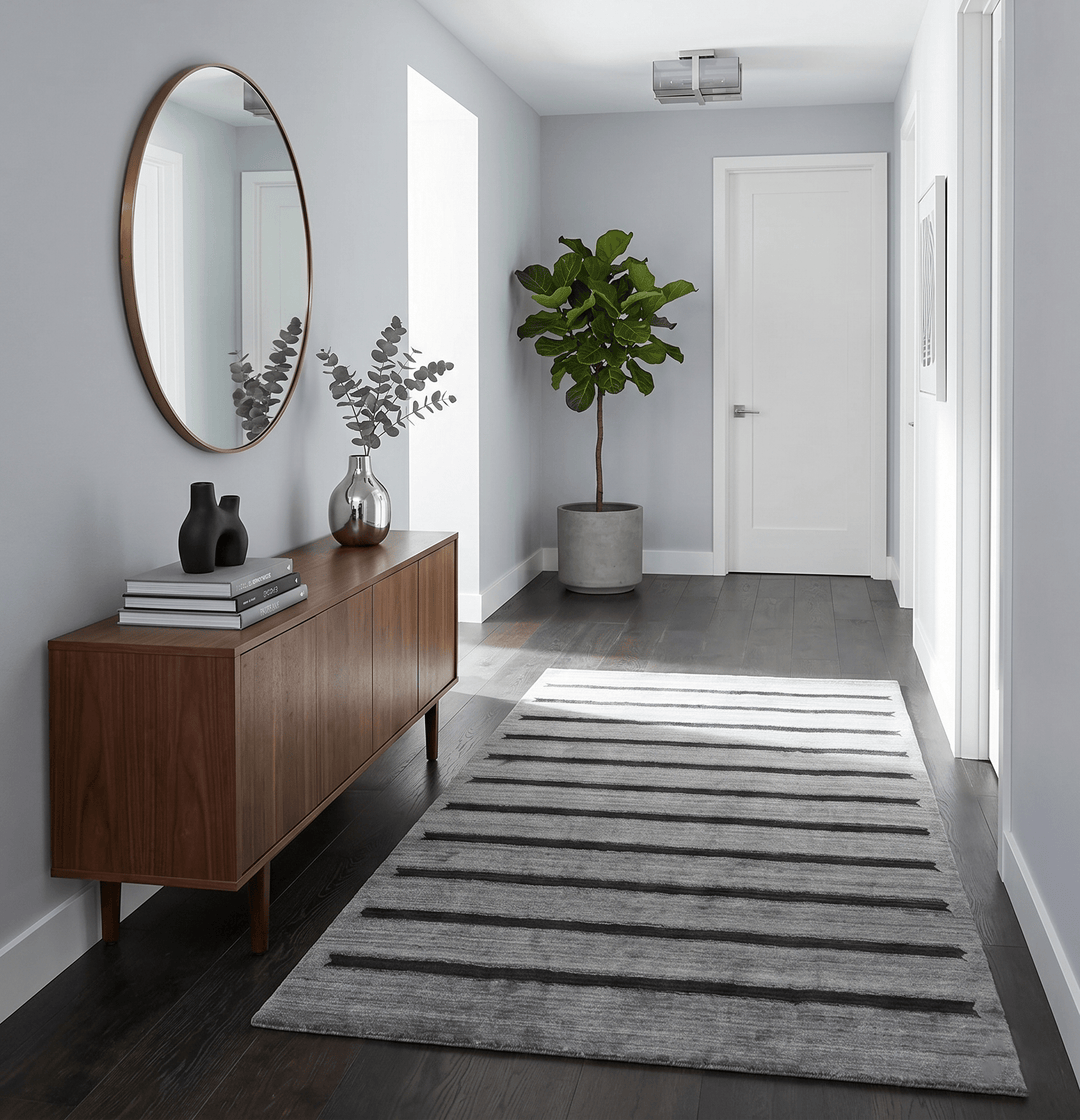 Modern Scandinavian Stripes Style 5x7 Silver and Gray Wool Hand Woven Area Rug - The Rug Decor