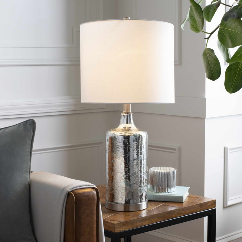 Modern Silver and White Cylindrical Table Lamp - The Rug Decor