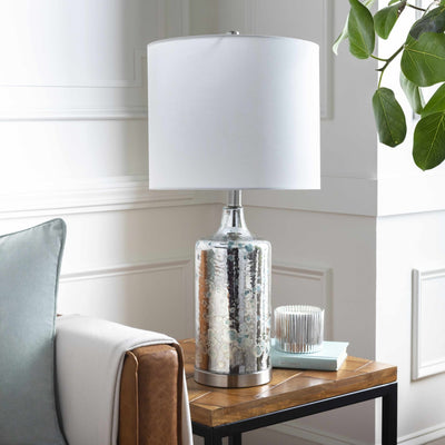 Modern Silver and White Cylindrical Table Lamp - The Rug Decor