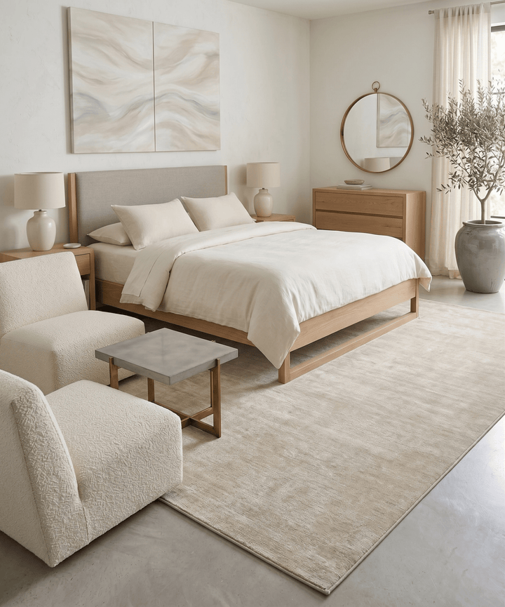 Modern Solid Beige Hand Woven Wool Area Rug - The Rug Decor