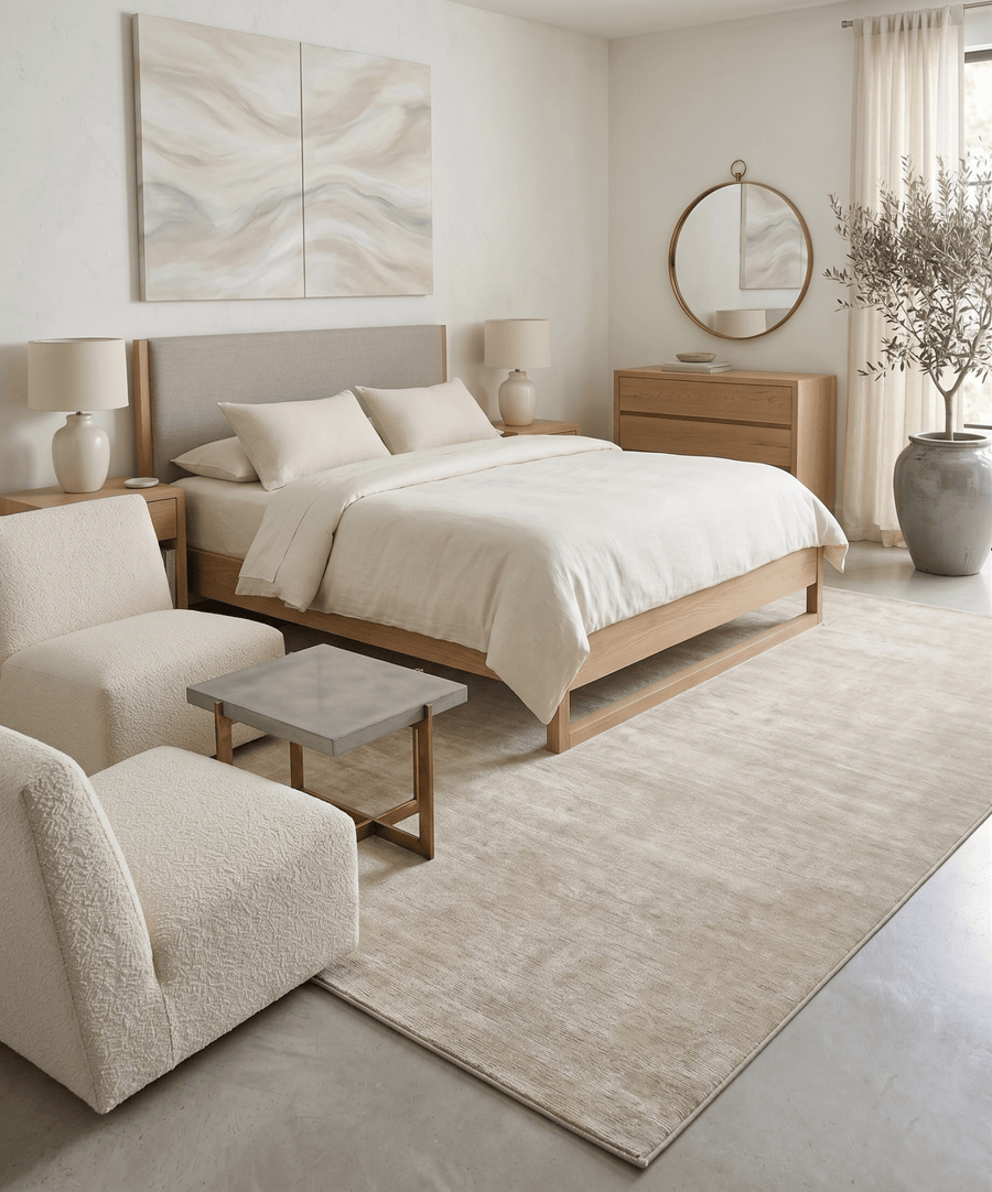 Modern Solid Beige Hand Woven Wool Area Rug - The Rug Decor