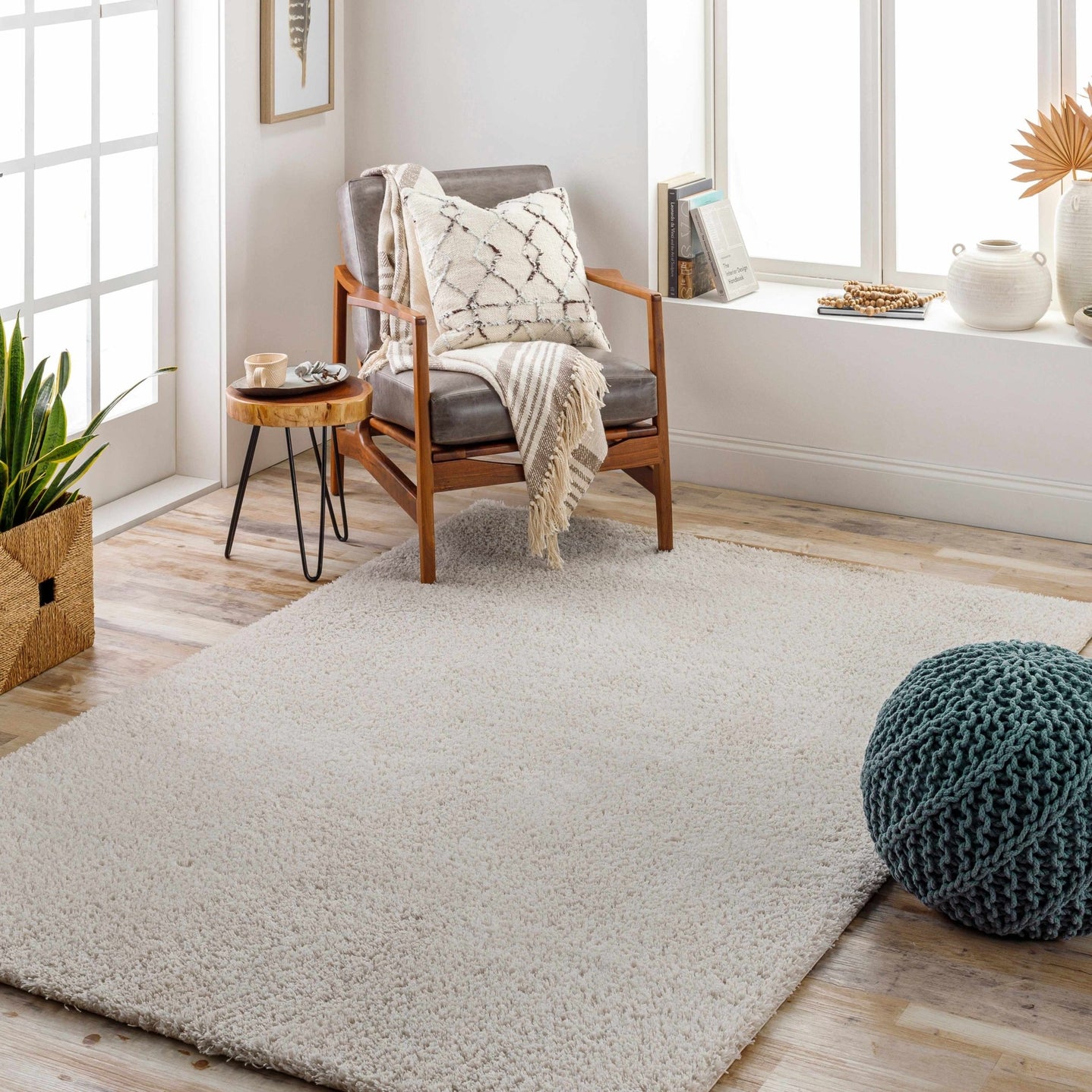 Modern Solid Beige Plush Pile Area Rug - The Rug Decor