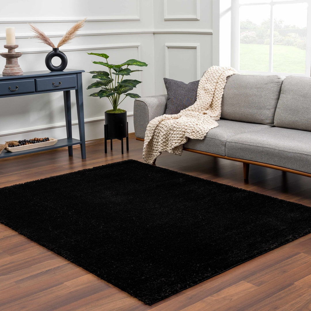 Modern Solid Black Plush Pile Moroccan Area Rug - The Rug Decor