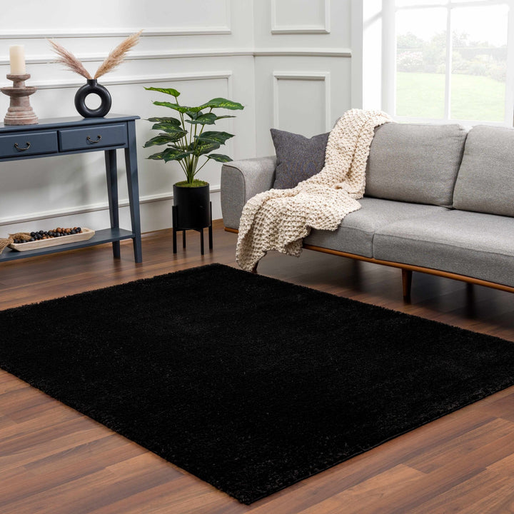 Modern Solid Black Plush Pile Moroccan Area Rug - The Rug Decor