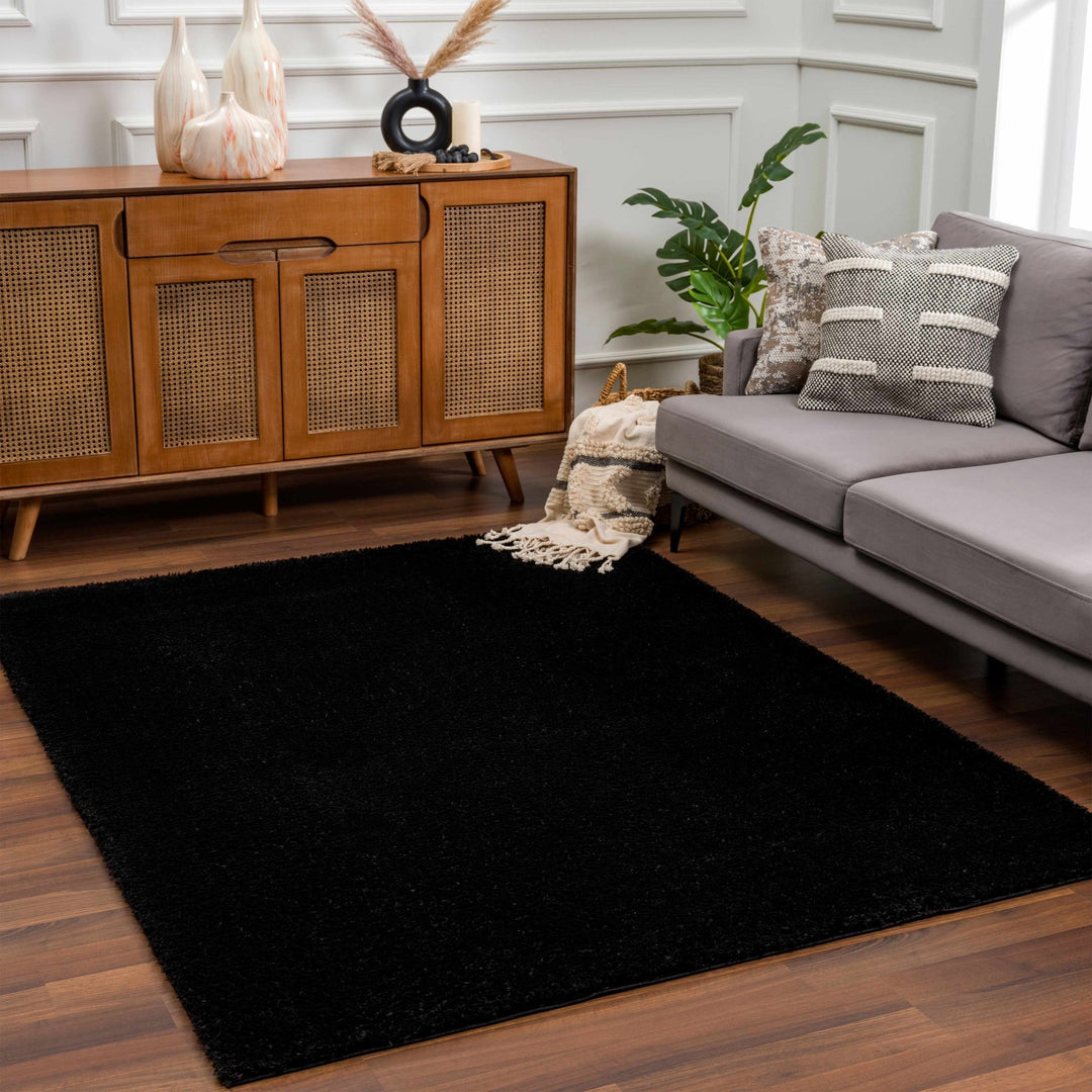 Modern Solid Black Plush Pile Moroccan Area Rug - The Rug Decor