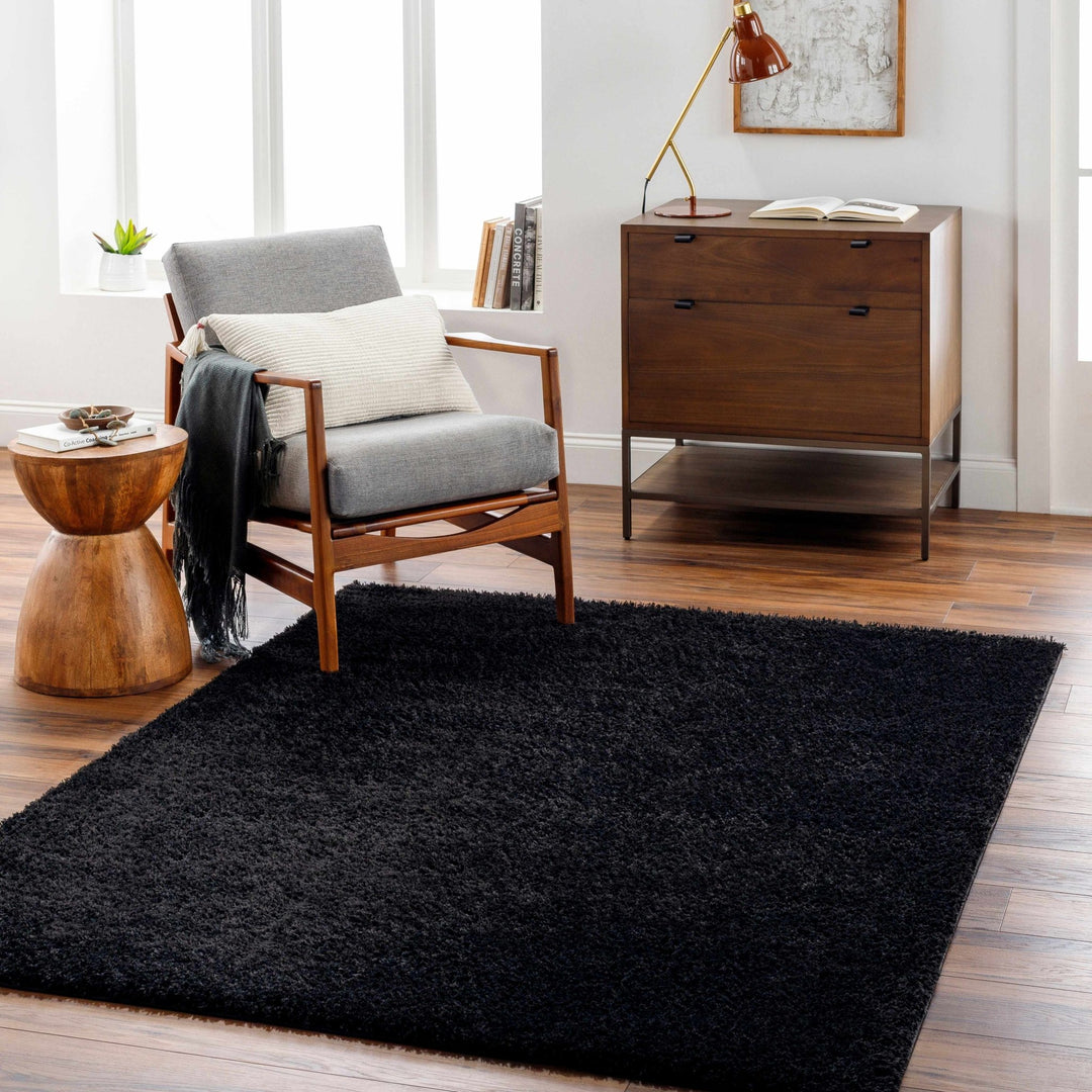 Modern Solid Black Plush Pile Moroccan Area Rug - The Rug Decor