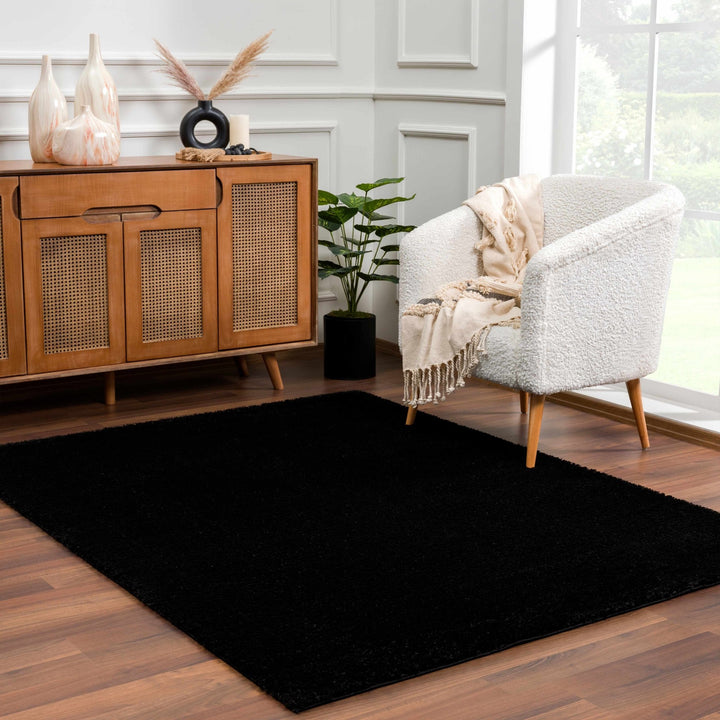 Modern Solid Black Plush Pile Moroccan Area Rug - The Rug Decor