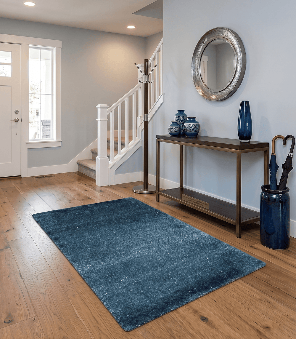 Modern Solid Blue 2x3 Hand Knotted Bamboo Silk Rug - The Rug Decor
