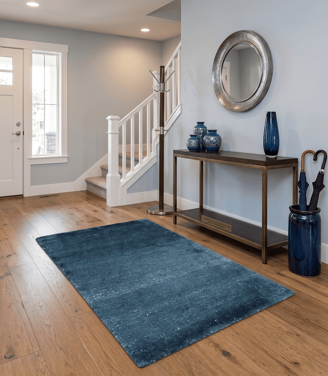 Modern Solid Blue 2x3 Hand Knotted Bamboo Silk Rug - The Rug Decor