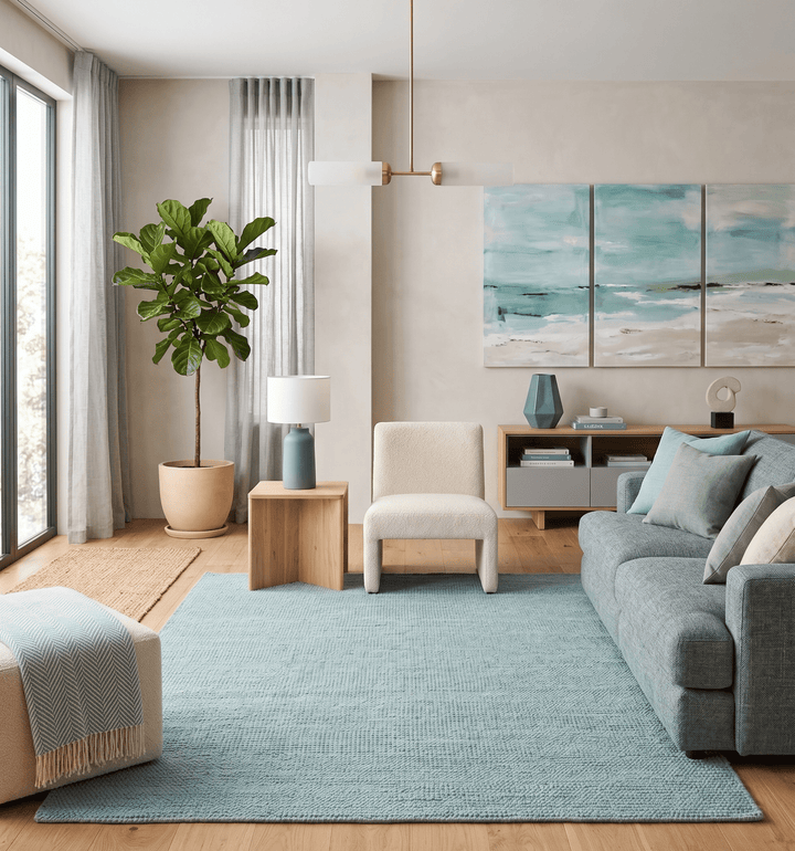 Modern Solid Blue Design Handmade Wool Area Rug - The Rug Decor