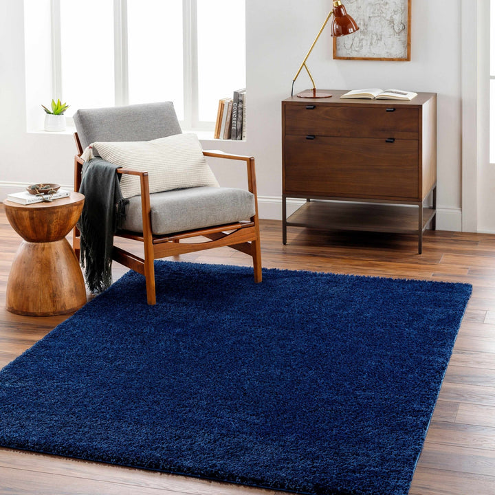 Modern Solid Blue Plush Pile Moroccan Area Rug - The Rug Decor