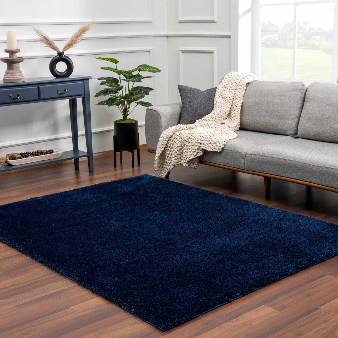 Modern Solid Blue Plush Pile Moroccan Area Rug - The Rug Decor
