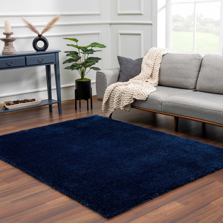 Modern Solid Blue Plush Pile Moroccan Area Rug - The Rug Decor