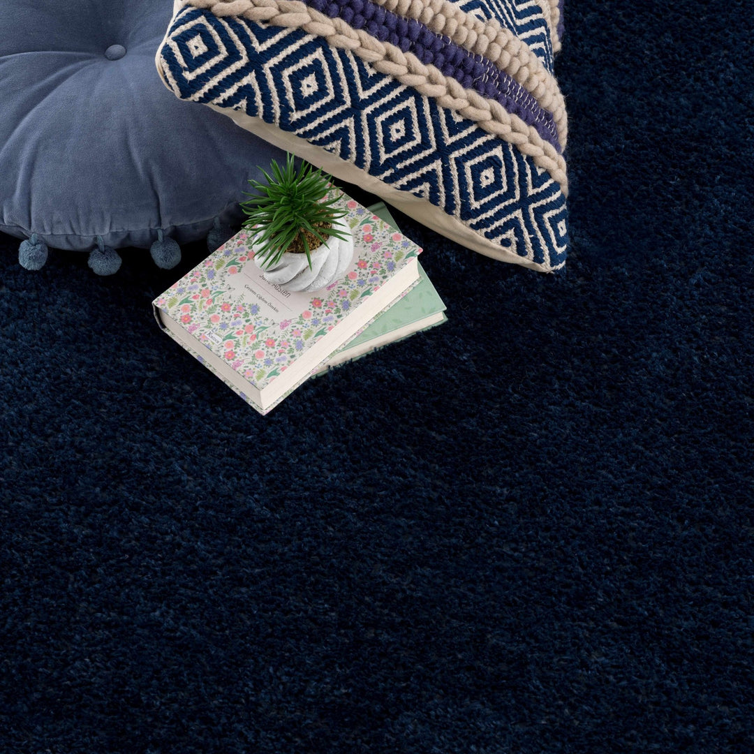 Modern Solid Blue Plush Pile Moroccan Area Rug - The Rug Decor