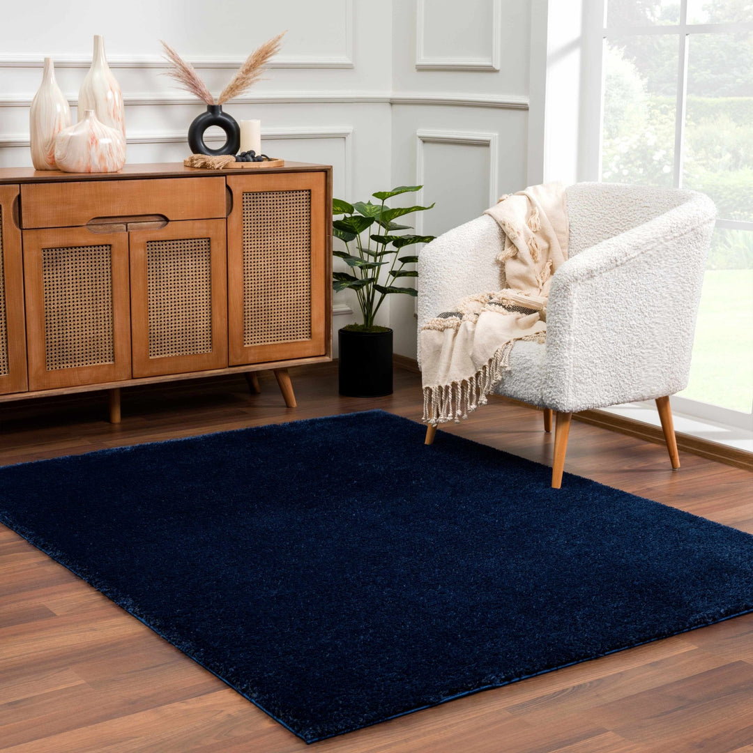Modern Solid Blue Plush Pile Moroccan Area Rug - The Rug Decor