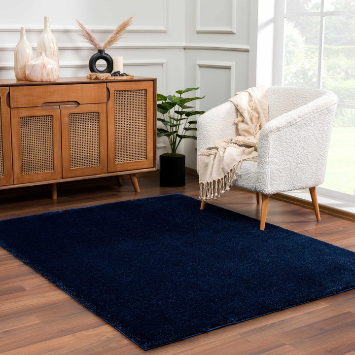 Modern Solid Blue Plush Pile Moroccan Area Rug - The Rug Decor