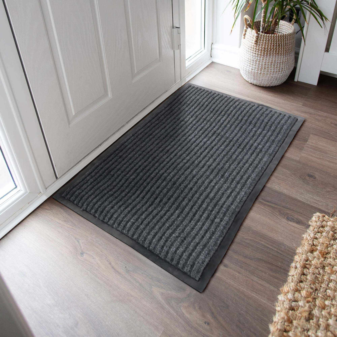 Modern Solid Charcoal And Gray Door Mat Rug - The Rug Decor