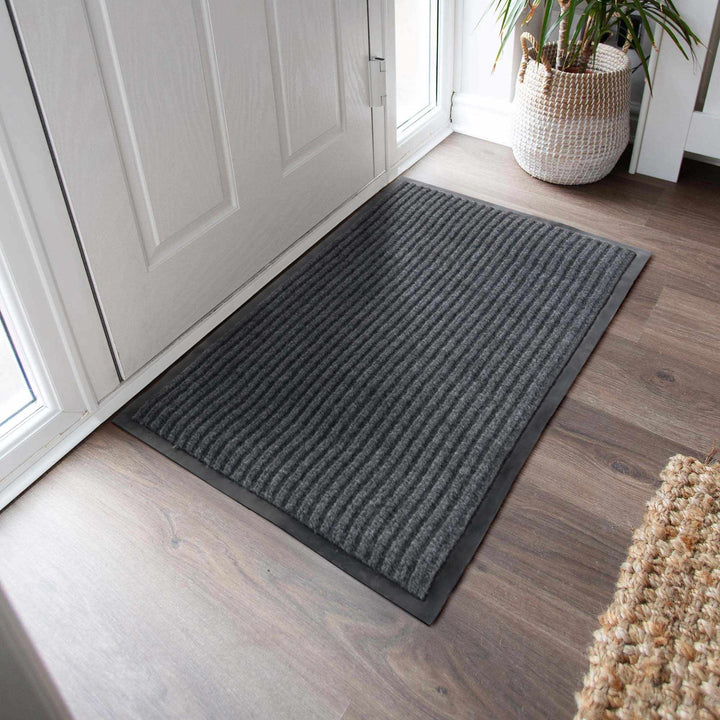 Modern Solid Charcoal And Gray Door Mat Rug - The Rug Decor