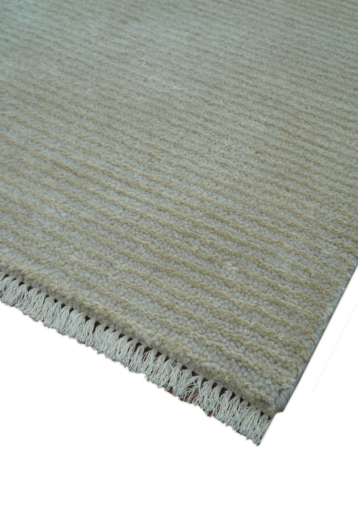 Modern Solid Design Beige Hand Knotted Wool And Silk Rug - The Rug Decor