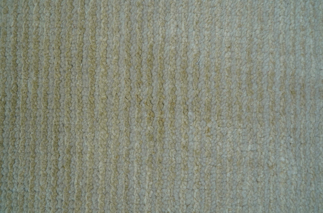 Modern Solid Design Beige Hand Knotted Wool And Silk Rug - The Rug Decor