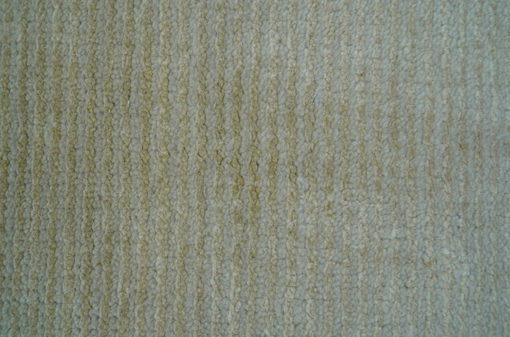Modern Solid Design Beige Hand Knotted Wool And Silk Rug - The Rug Decor