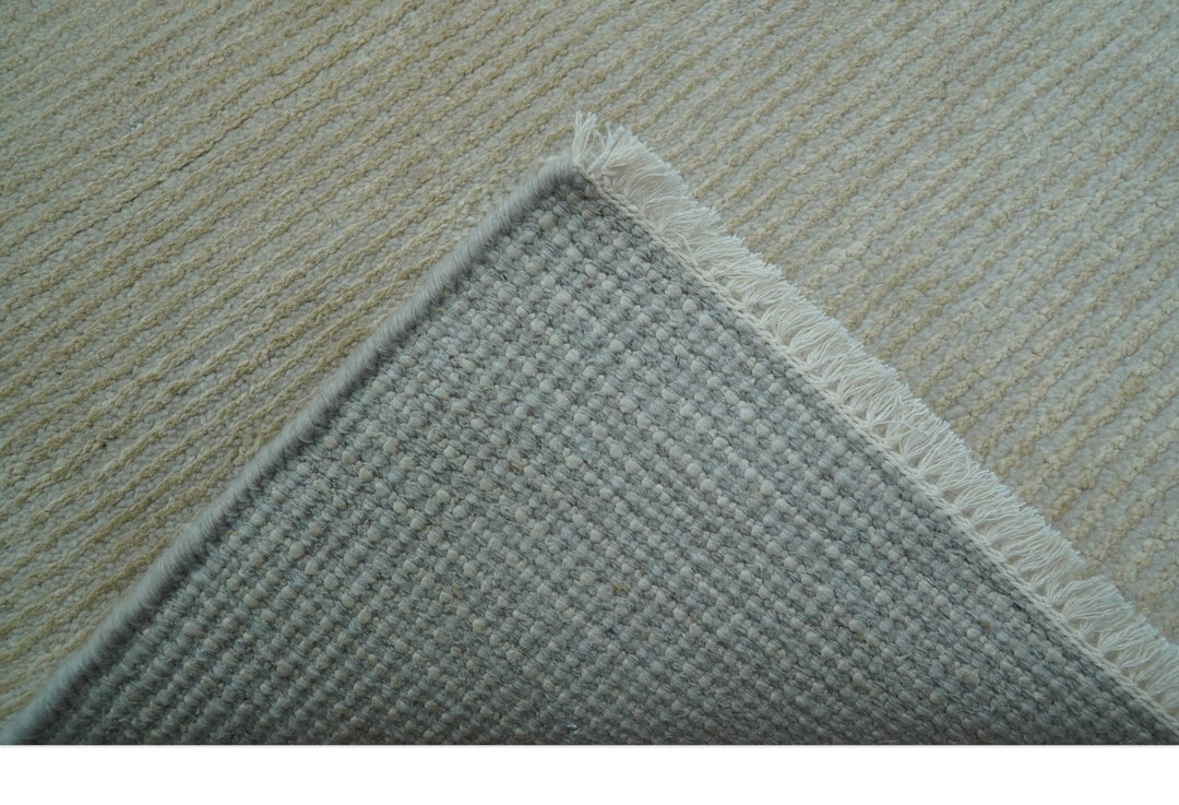 Modern Solid Design Beige Hand Knotted Wool And Silk Rug - The Rug Decor