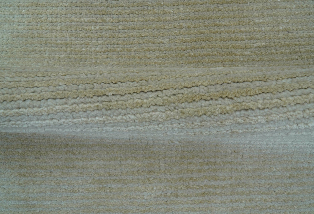 Modern Solid Design Beige Hand Knotted Wool And Silk Rug - The Rug Decor