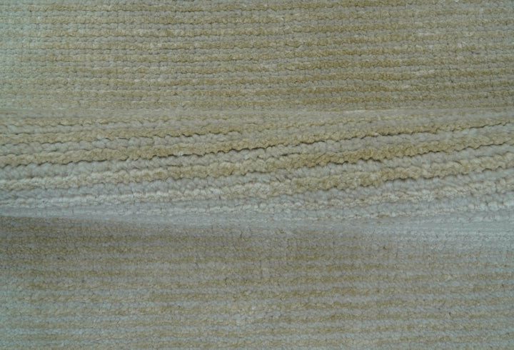 Modern Solid Design Beige Hand Knotted Wool And Silk Rug - The Rug Decor
