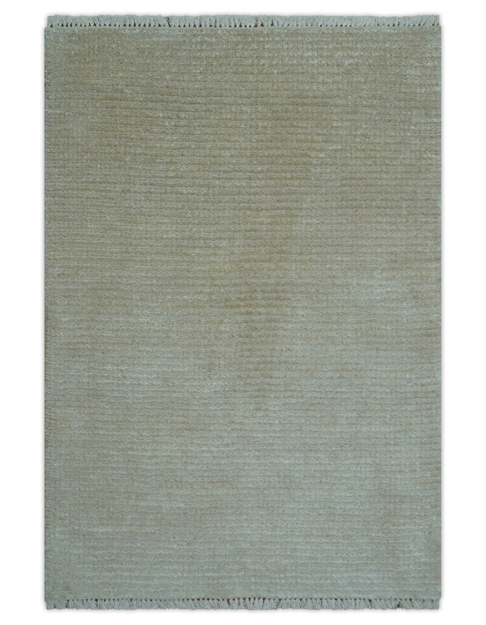 Modern Solid Design Beige Hand Knotted Wool And Silk Rug - The Rug Decor