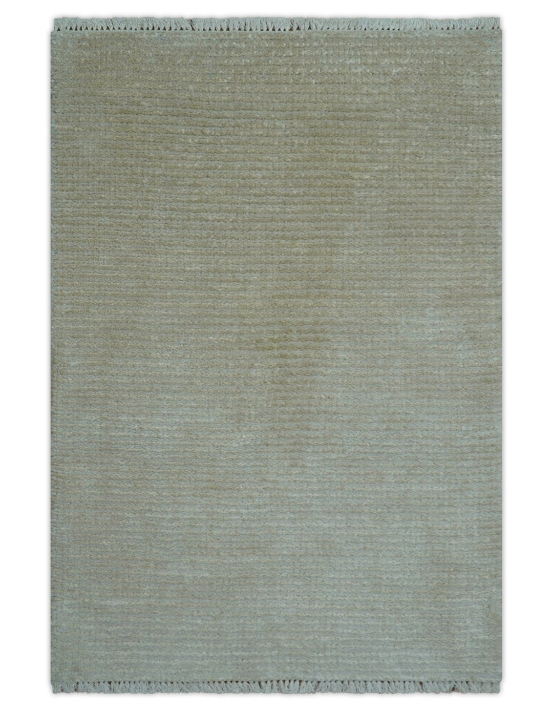 Modern Solid Design Beige Hand Knotted Wool And Silk Rug - The Rug Decor