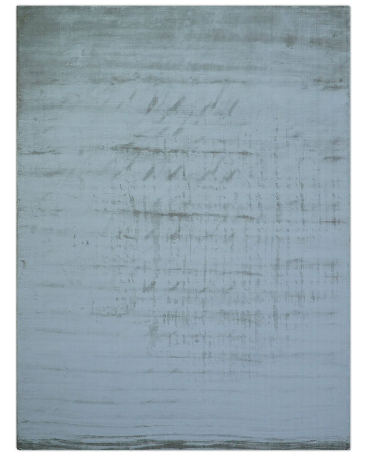 Modern Solid Design Blue And Gray Hand Loom 9x12 Art Silk Area Rug - The Rug Decor