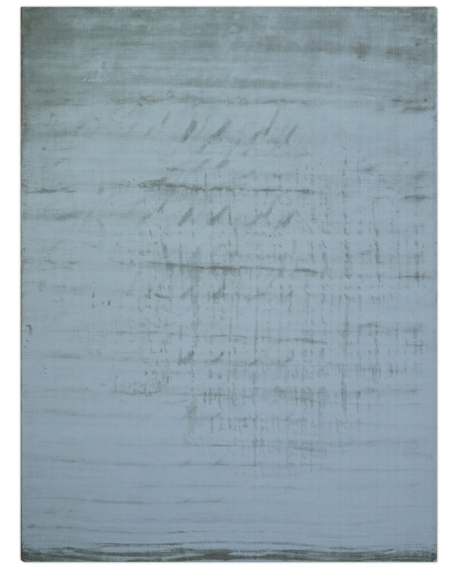 Modern Solid Design Blue And Gray Hand Loom 9x12 Art Silk Area Rug - The Rug Decor