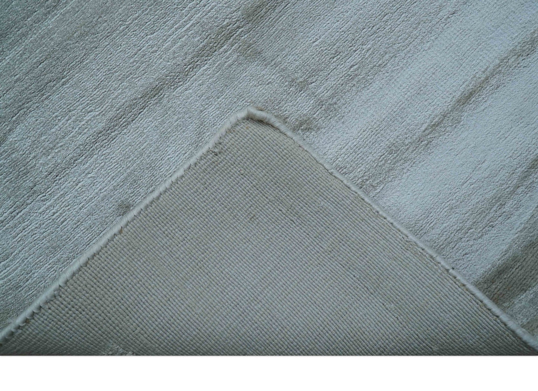 Modern Solid Design Blue And Gray Hand Loom 9x12 Art Silk Area Rug - The Rug Decor