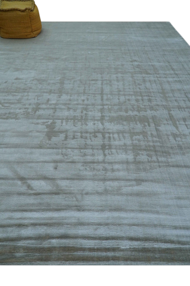 Modern Solid Design Blue And Gray Hand Loom 9x12 Art Silk Area Rug - The Rug Decor