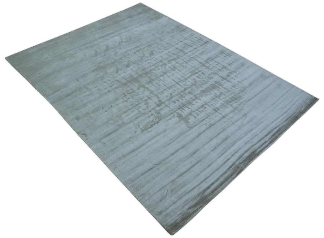 Modern Solid Design Blue And Gray Hand Loom 9x12 Art Silk Area Rug - The Rug Decor