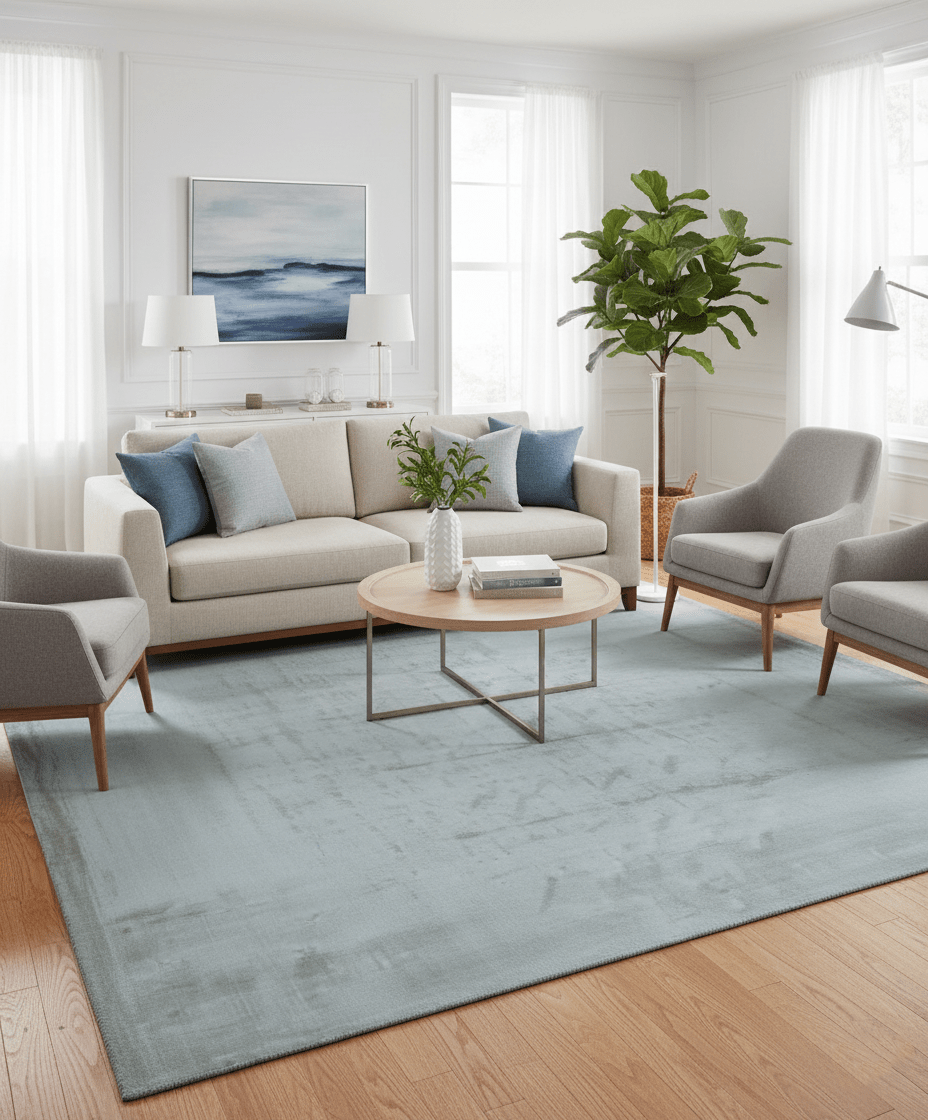 Modern Solid Design Blue And Gray Hand Loom 9x12 Art Silk Area Rug - The Rug Decor