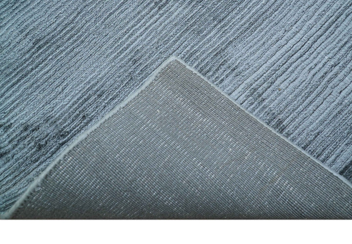 Modern Solid Design Blue Hand Loom 8.8x12 Art Silk Area Rug - The Rug Decor