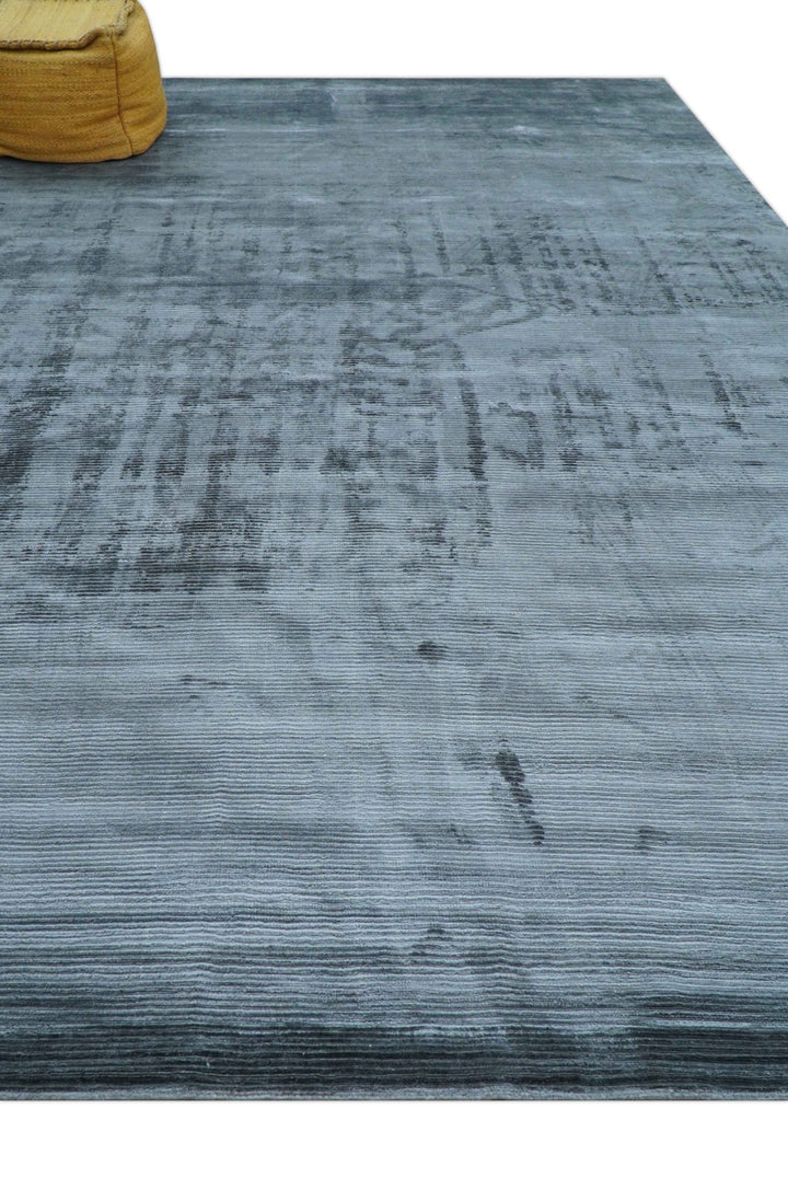 Modern Solid Design Blue Hand Loom 8.8x12 Art Silk Area Rug - The Rug Decor