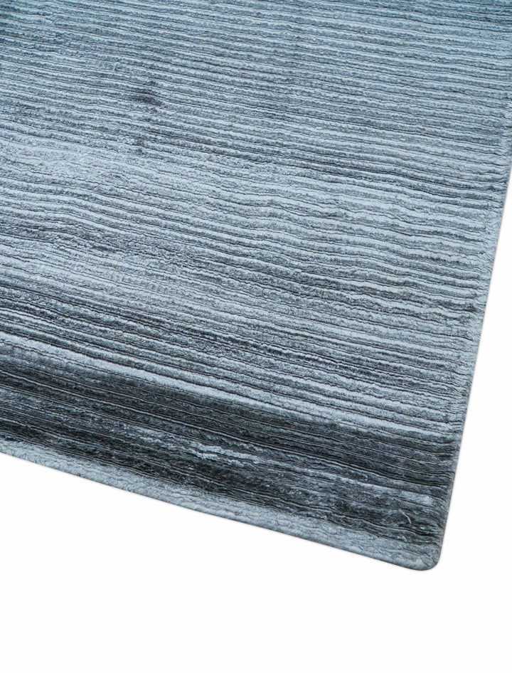 Modern Solid Design Blue Hand Loom 8.8x12 Art Silk Area Rug - The Rug Decor