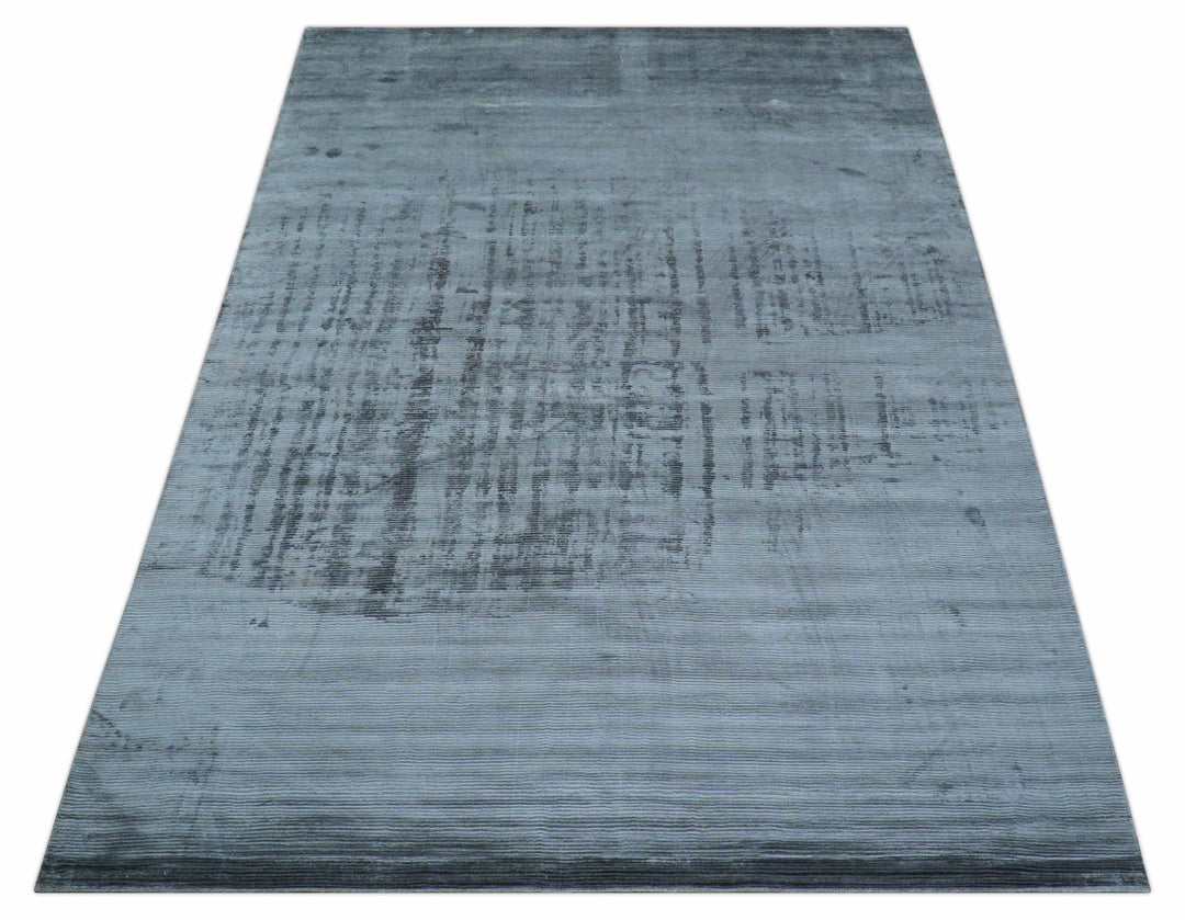 Modern Solid Design Blue Hand Loom 8.8x12 Art Silk Area Rug - The Rug Decor